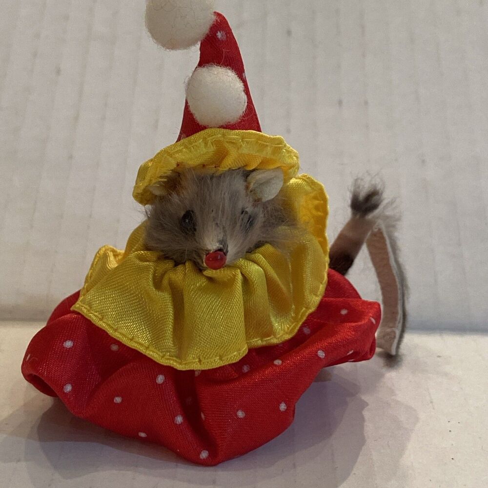 Vintage 1985 Russ Fur Toy Mouse Miniature Clown